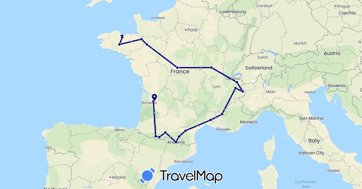 TravelMap itinerary: driving in Andorra, France (Europe)